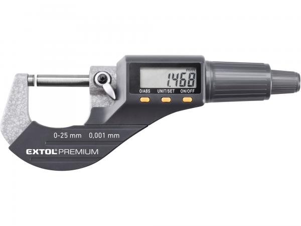 EXTOL PREMIUM Mikrometer digitálny, 0-25mm, rozlíšenie 0,001mm, presnosť 0,002mm 8825320