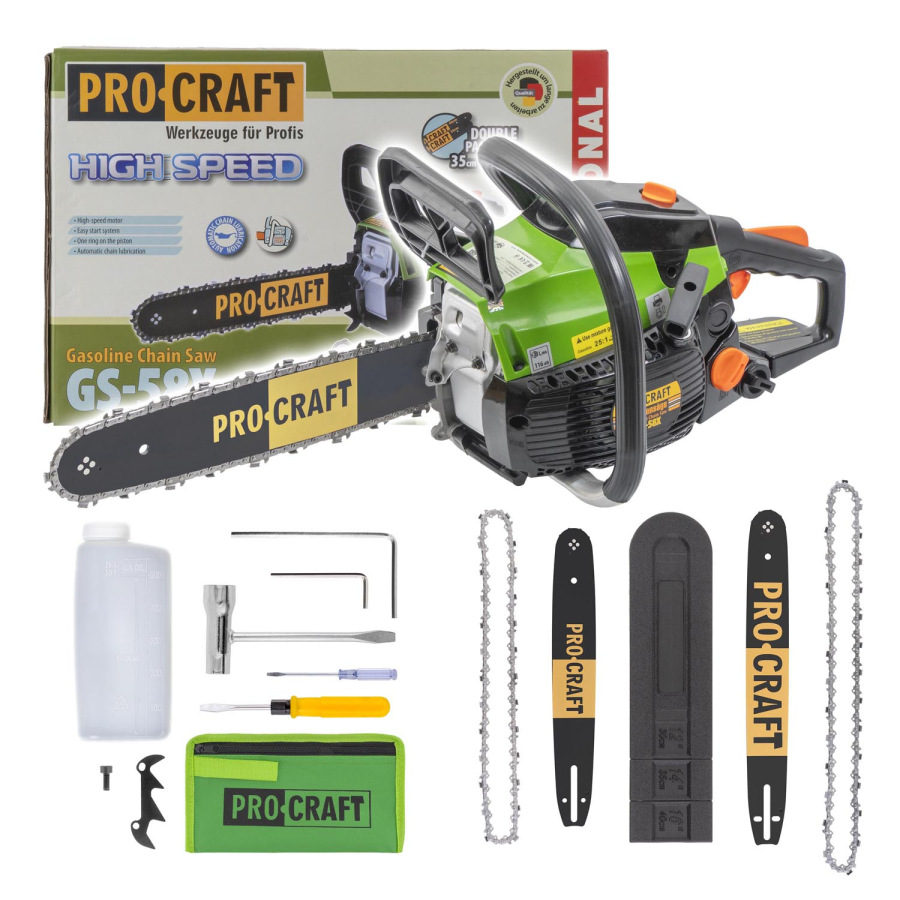 PROCRAFT Benzínová reťazová píla lišty 400mm/450mmGS-58X