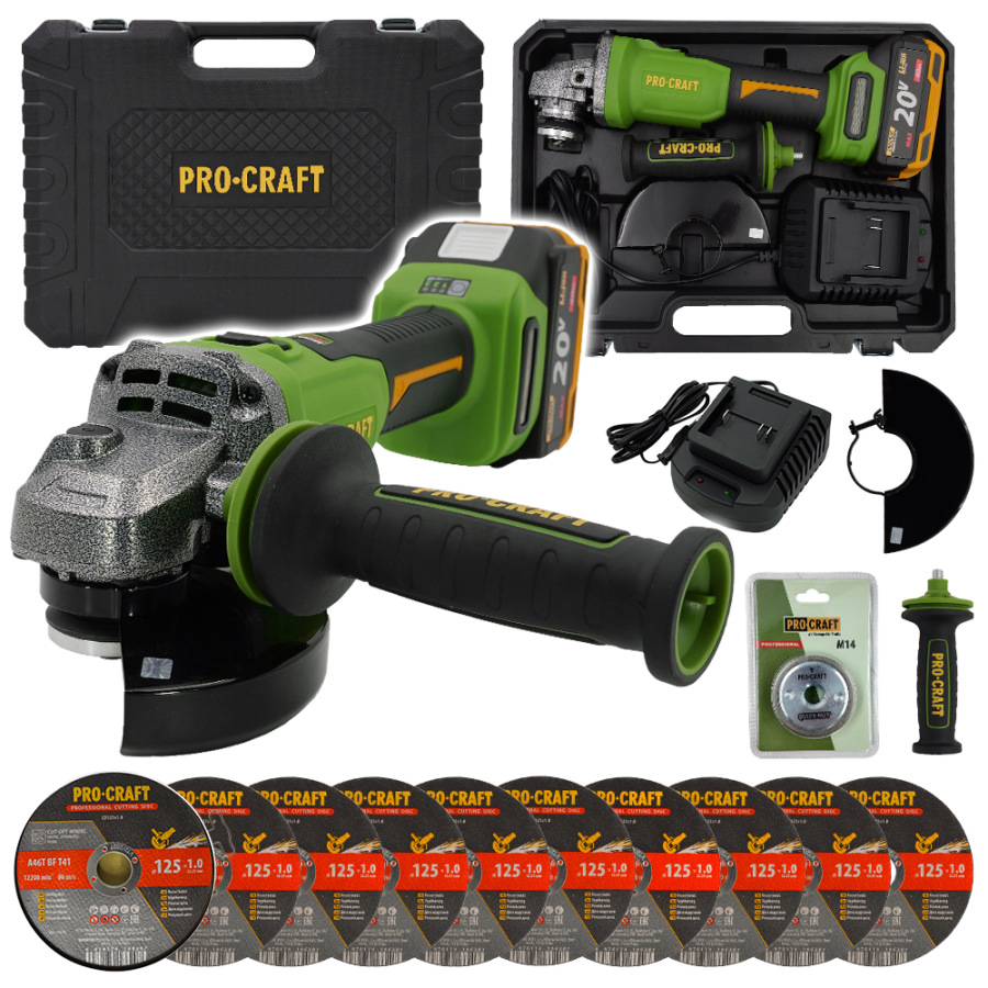 PROCRAFT Uhlová brúskaPWA220 + rýchlo.matica, 10x rezací kotúč CD125x1,2b