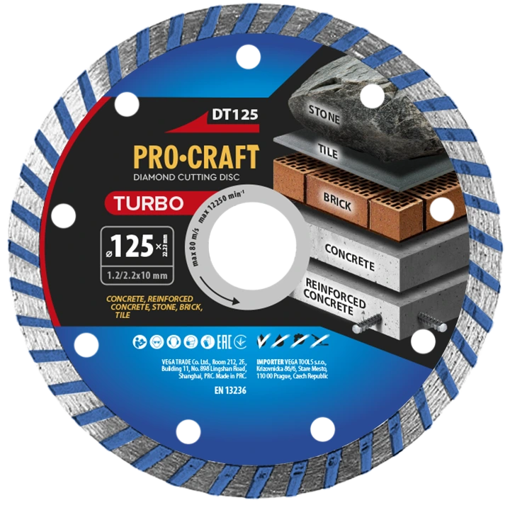 Diamantový rezný kotúč Turbo Procraft DT125