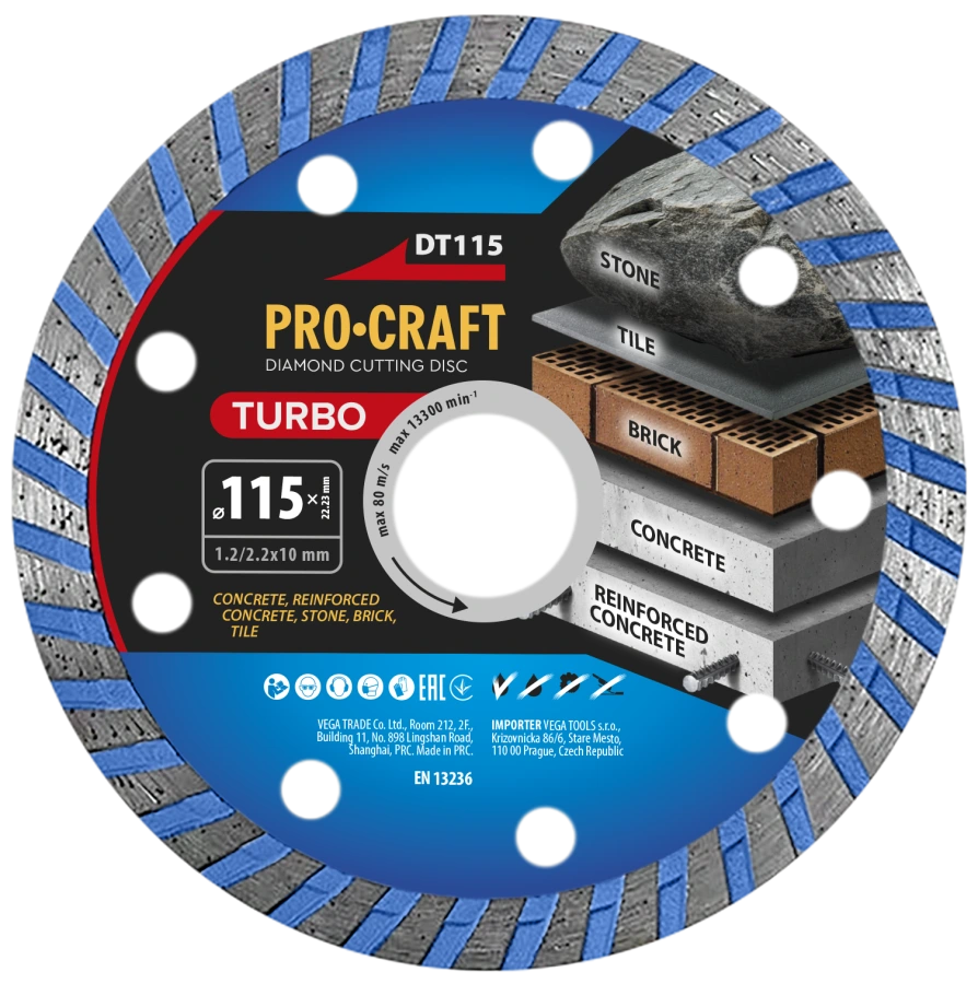 Diamantový rezný kotúč Turbo Procraft DT115