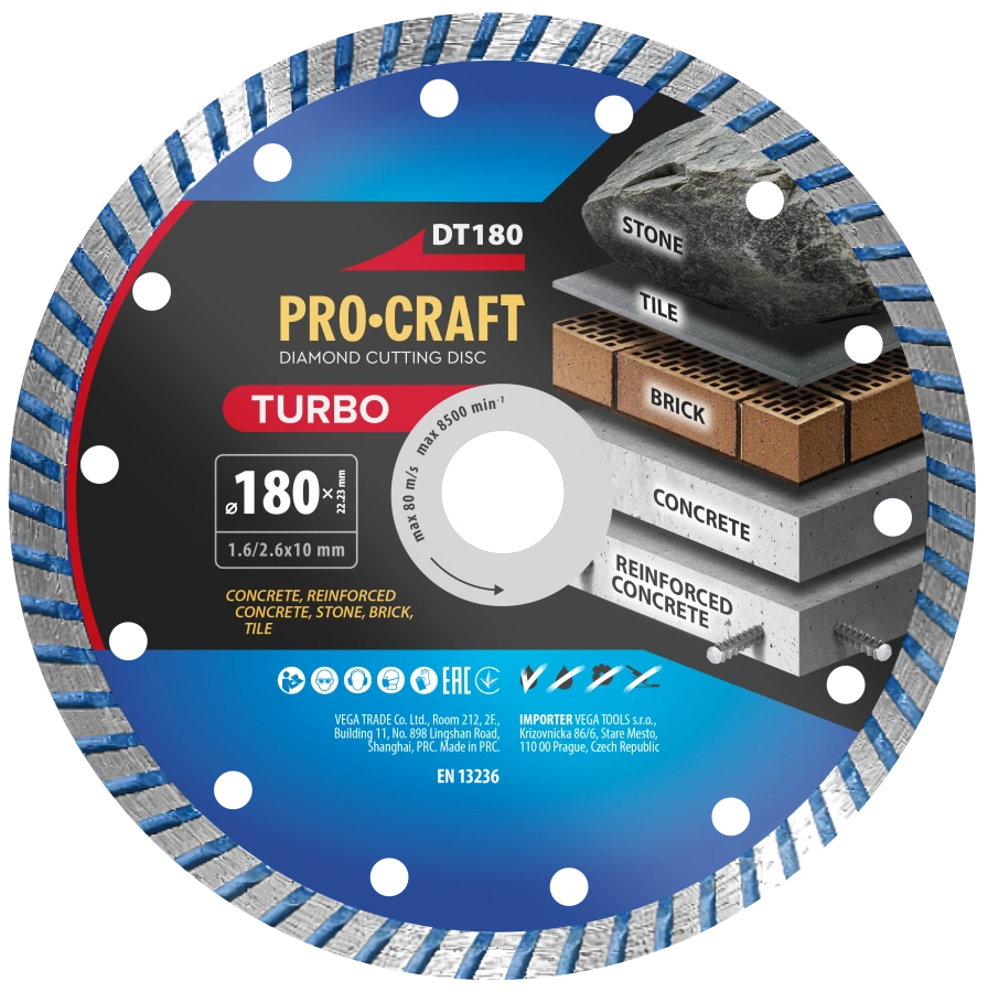 Diamantový rezný kotúč Turbo Procraft DT180