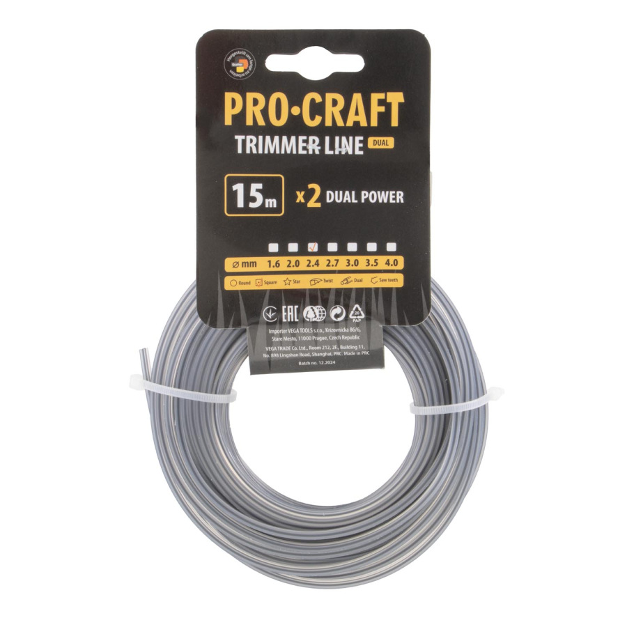 Rezacia struna (s výstužou) (2,4 mm) (15 m) štvorcová PROCRAFT