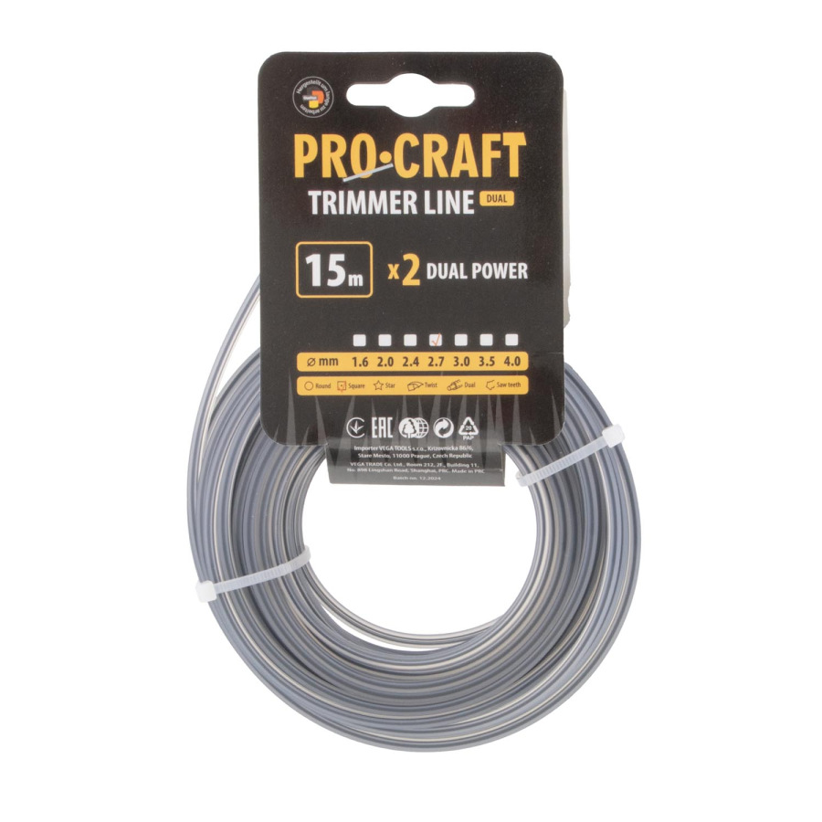 Rezacia struna (s výstužou) (2,7 mm) (15 m) štvorcová PROCRAFT
