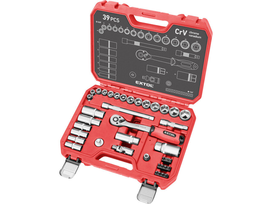 EXTOL PREMIUM Sada nástrčných kľúčov, 3/8", 39-dielna 8818322