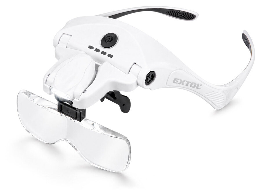 EXTOL CRAFT Okuliare s lupou a LED svetlom, 1-1,5-2-2,5-3,5x zväčšenie, 4 LED, USB 43165