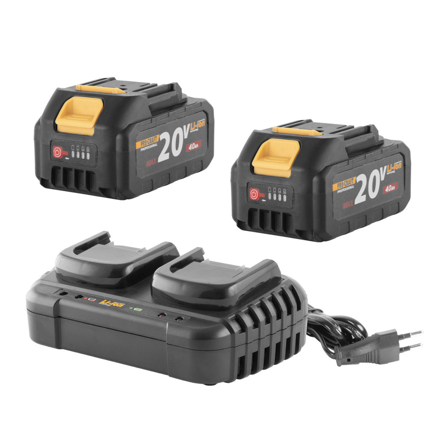 Sada dve batérie 20V 4Ah Procraft 20/4 ATA-40B a nabíjačka na dve batérie 20/2