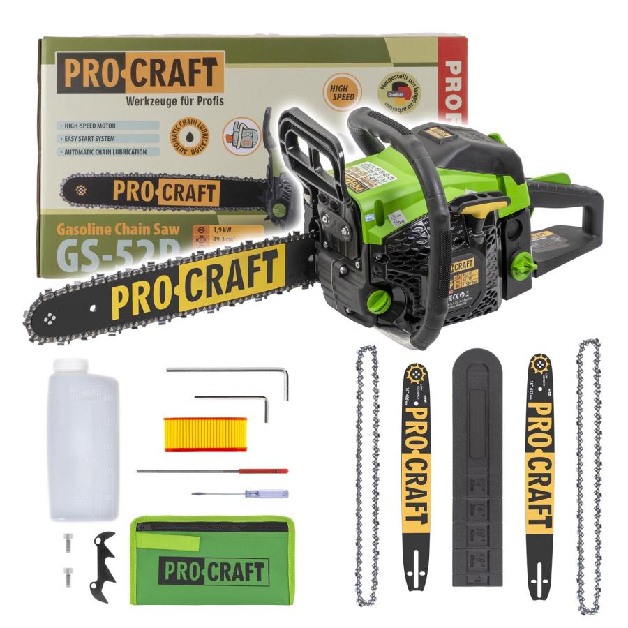 PROCRAFT GS-52P Benzínová reťazová píla Výkon (W) 2100, lišta 400/450mm