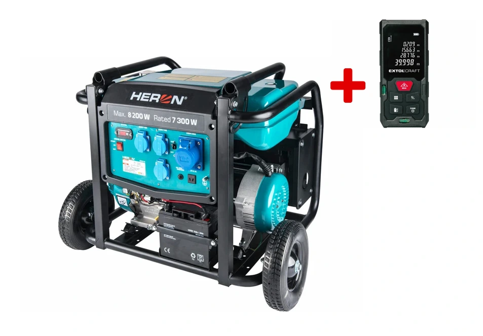 HERON 8896145 Elektrocentrála benzín 8,2kW/230V + Merač vzdialenosti laserový do 50m