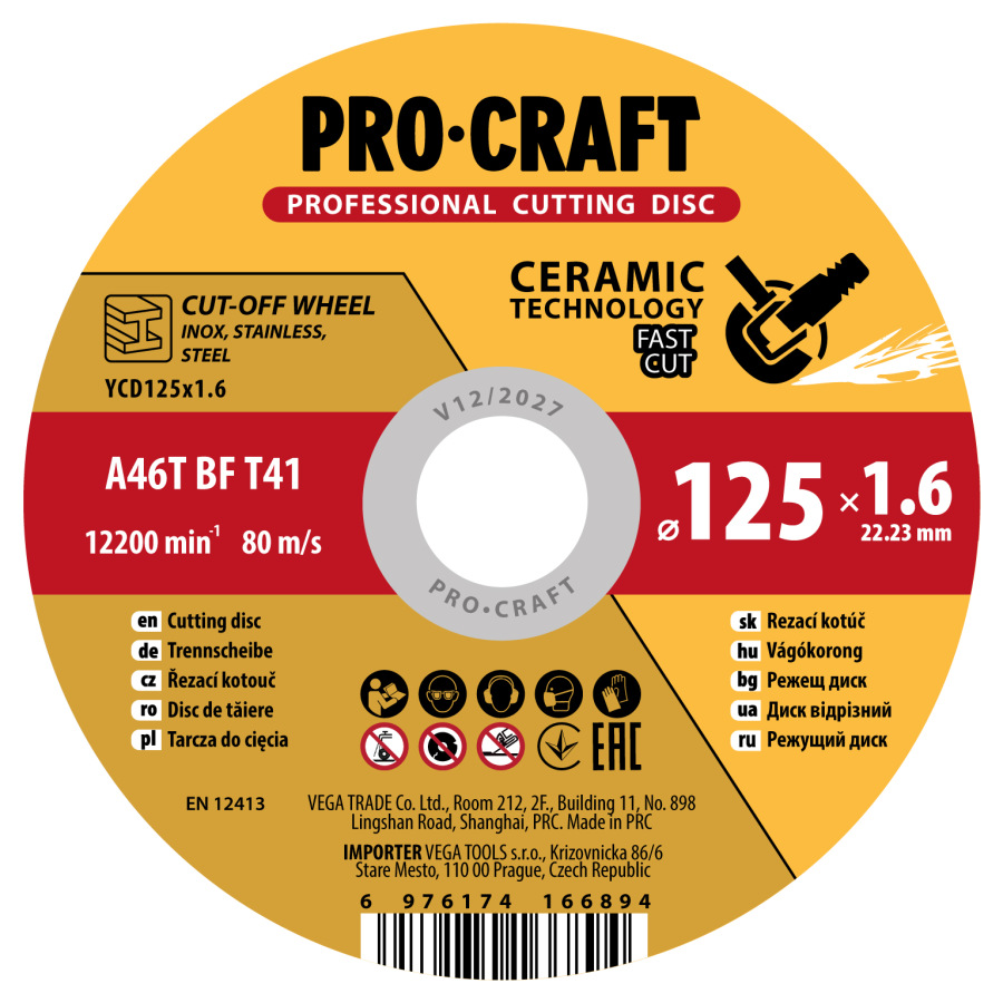 Rezný kotúč Procraft s keramickým zrnom YСD125x1.6