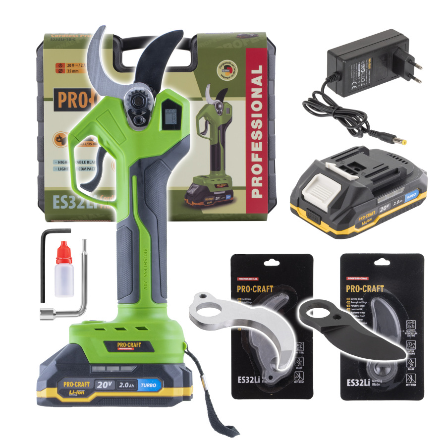 Sada aku nožnice na konáre Procraft ES32Li + 2× náhradné čepele