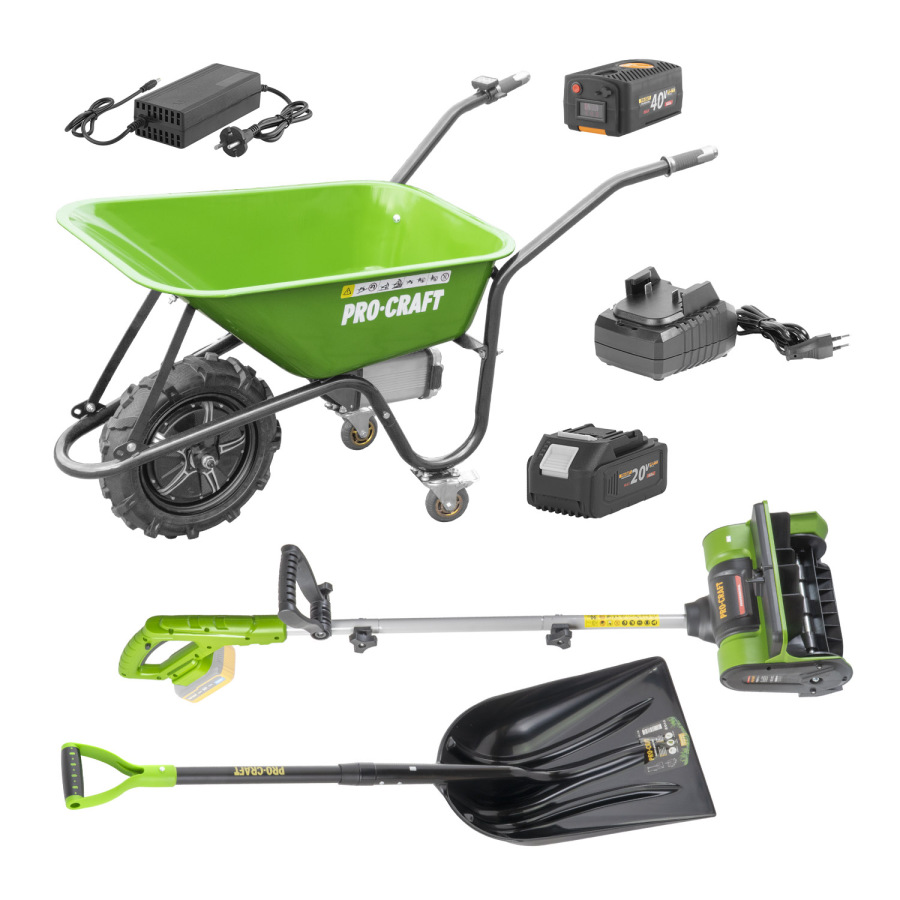 AKU fúrik Procraft PWB150 + aku snehová fréza PSB20bb + lopata GPS-1150 + batéria a nabíjačka