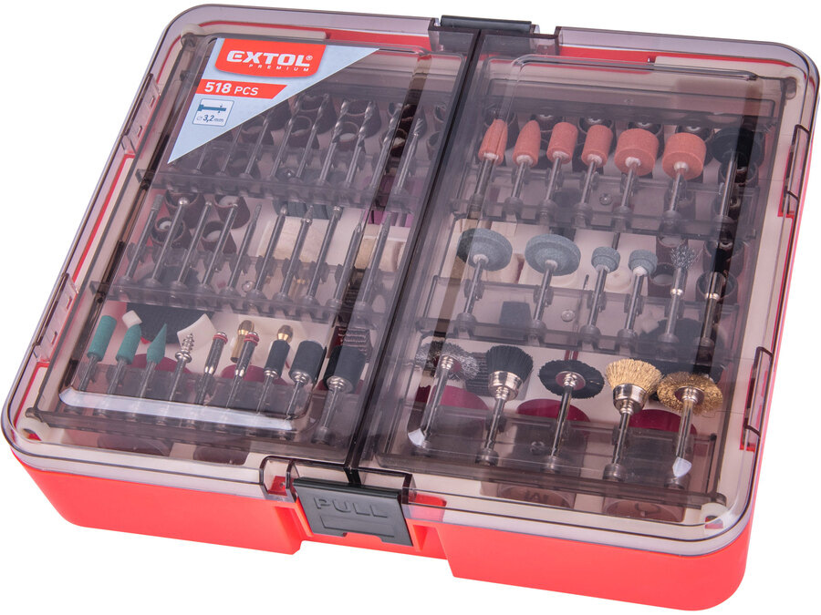 EXTOL PREMIUM 8803775 Nadstavce rotačné pre priamu brúsku, 518ks sada, stopka ø3,2mm