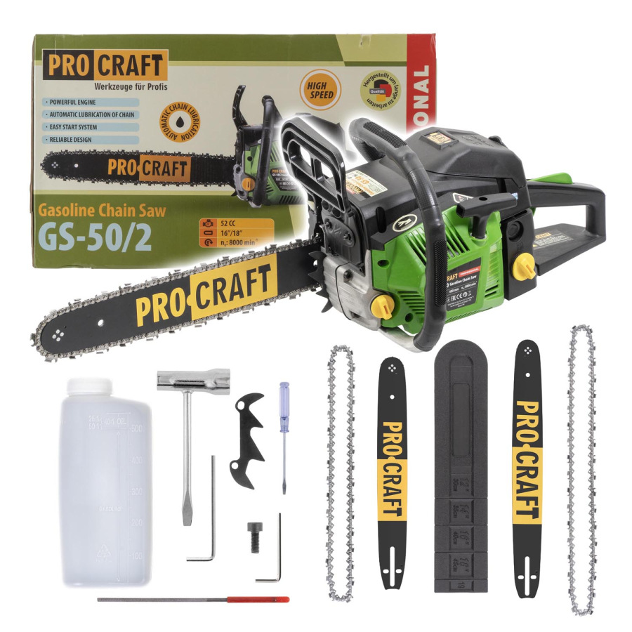 PROCRAFT GS-50/2 Benzínová reťazová píla Výkon (W) 2100, lišta 400/450mm