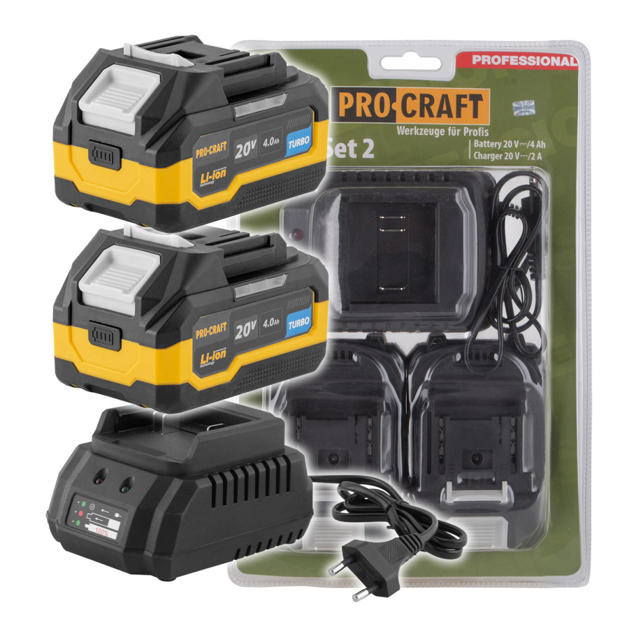 Sada batérie 20V 4Ah (2 ks) + 1 nabíjačka Procraft PBC-Set 2