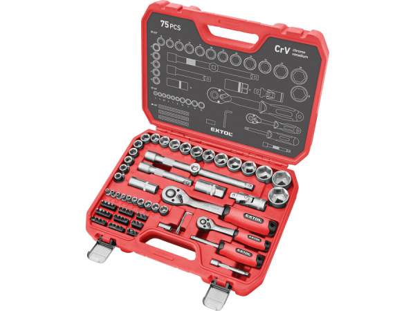 EXTOL PREMIUM Sada nástrčných kľúčov, 1/4", 1/2", 75-dielna 8818321