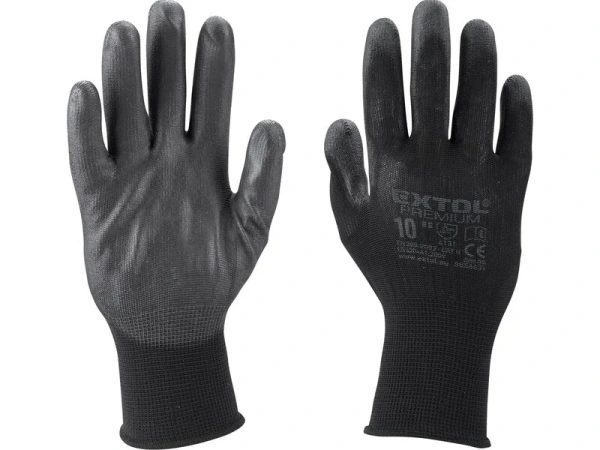 EXTOL PREMIUM Rukavice z polyesteru polomáčané v PU, 10" čierne 856637