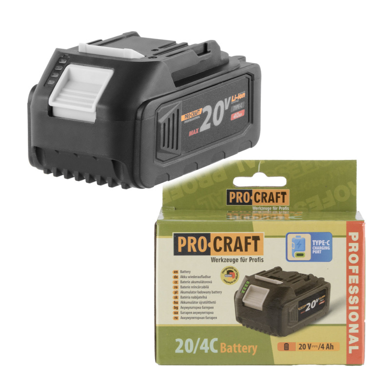 Baterie akumulátorová 20V Li-ion, 4000mAh Procraft 20/4C