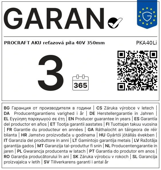 PROCRAFT AKU reťazová píla 40V 350mmPKA40Li 10