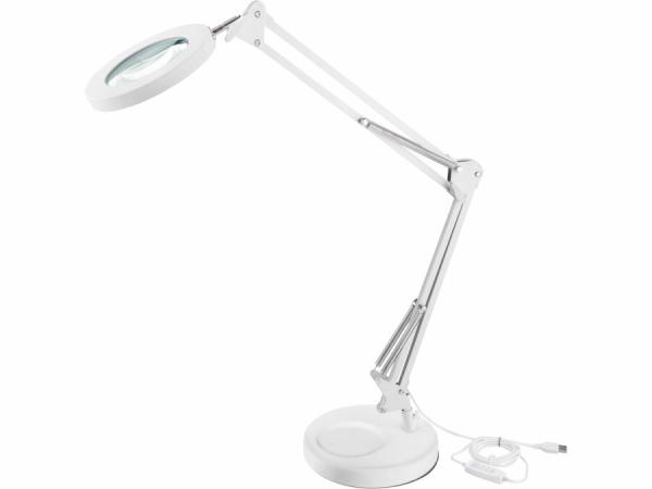 EXTOL Lampa stolová s LED a lupou, 1300/9000lm, nastavi.rameno, USB napájanie, biela 43160