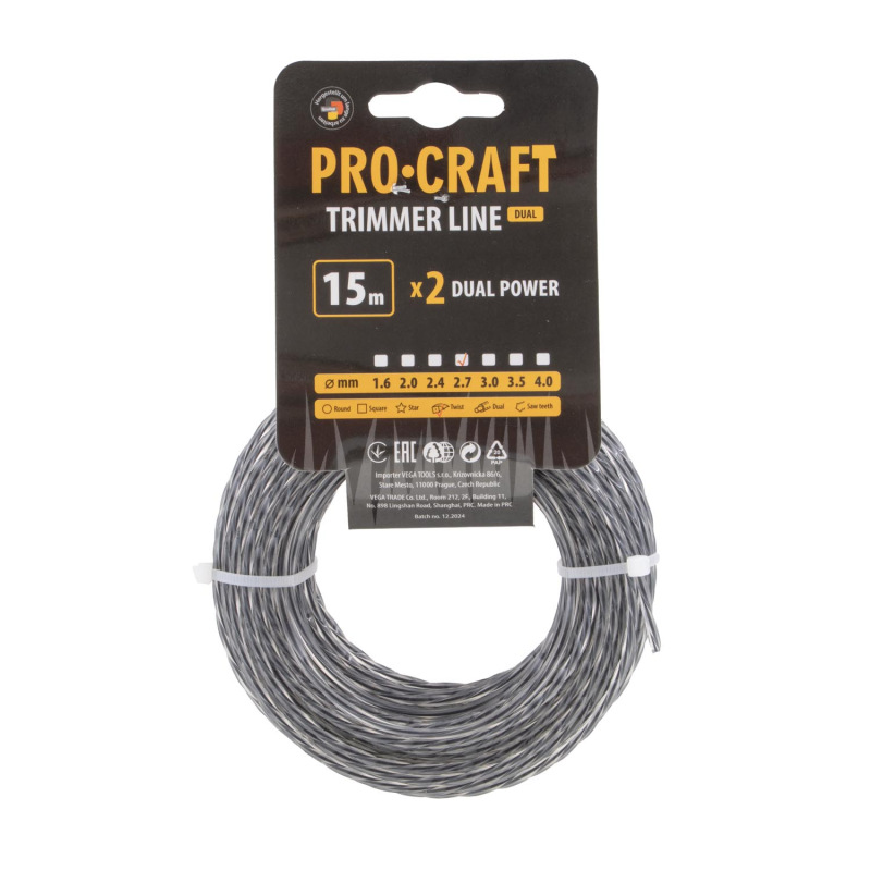 Rezacia struna (s výstužou) (2,7 mm) (15 m) špirála PROCRAFT
