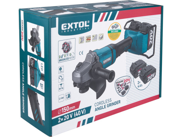 EXTOL INDUSTRIAL 8791846 Brúska uhlová Share20V, 2x 4Ah, 150mm, 40V bezuhlíkový motor 10