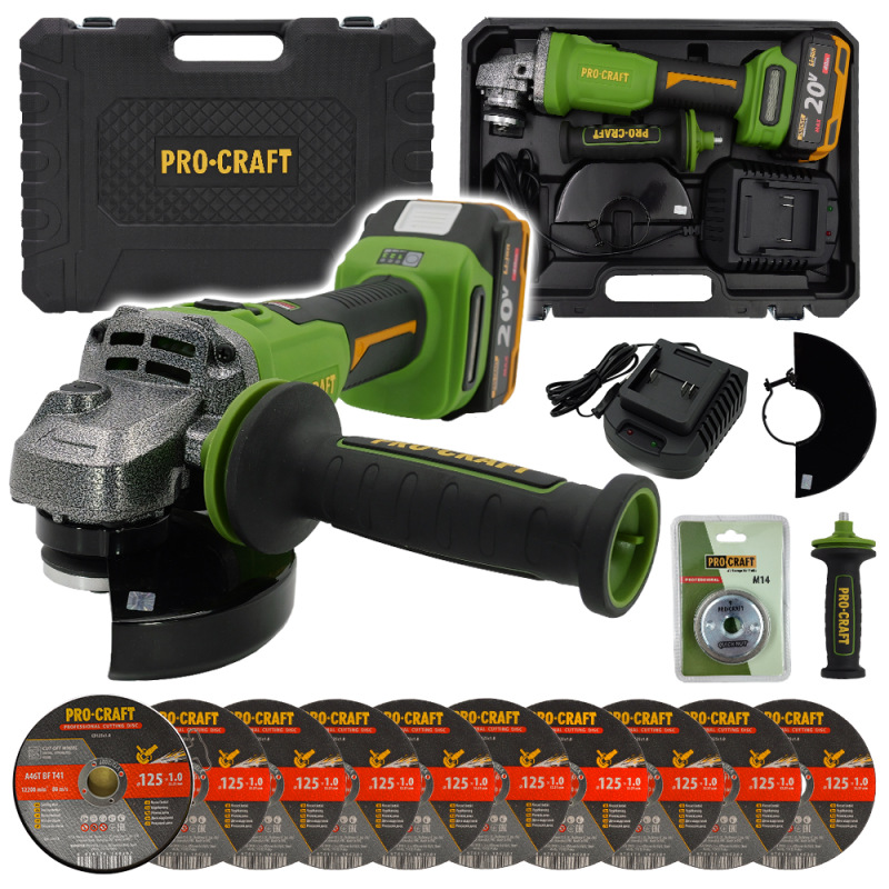PROCRAFT Uhlová brúskaPWA220 + rýchlo.matica, 10x rezací kotúč CD125x1,2b