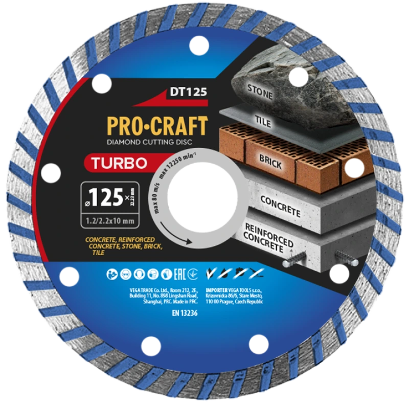 Diamantový rezný kotúč Turbo Procraft DT125