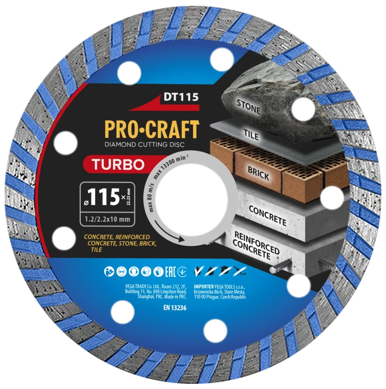 Diamantový rezný kotúč Turbo Procraft DT115
