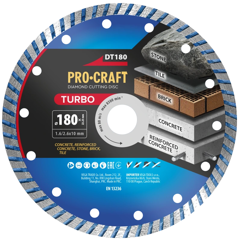 Diamantový rezný kotúč Turbo Procraft DT180