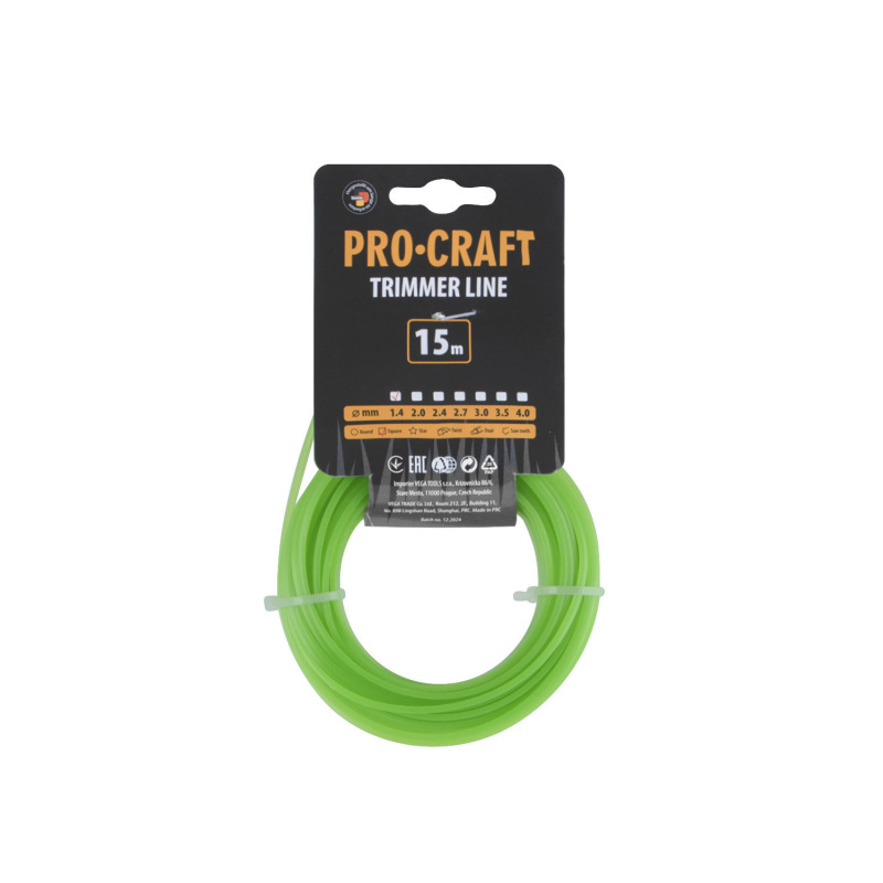 Žacia struna (1,4 mm) (15 m) štvorcová PROCRAFT KV-1.4/15