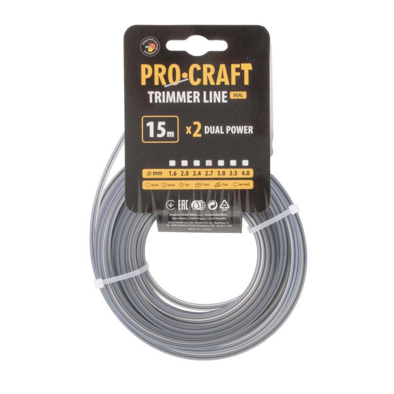 Rezacia struna (s výstužou) (2,7 mm) (15 m) štvorcová PROCRAFT