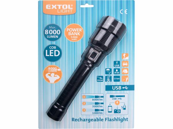 EXTOL LIGHT Svietidlo LED 8000lm 7.4V/5Ah powerbanka 43152 9