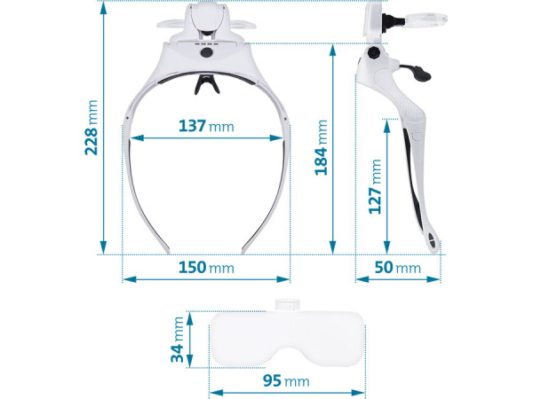 EXTOL CRAFT Okuliare s lupou a LED svetlom, 1-1,5-2-2,5-3,5x zväčšenie, 4 LED, USB 43165 12