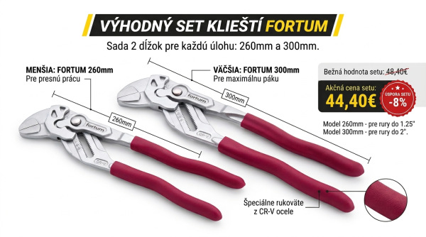 FORTUM SET Kliešťové kľúče s hladkými čeľusťami, 260/300mm, CrV 4770212-13