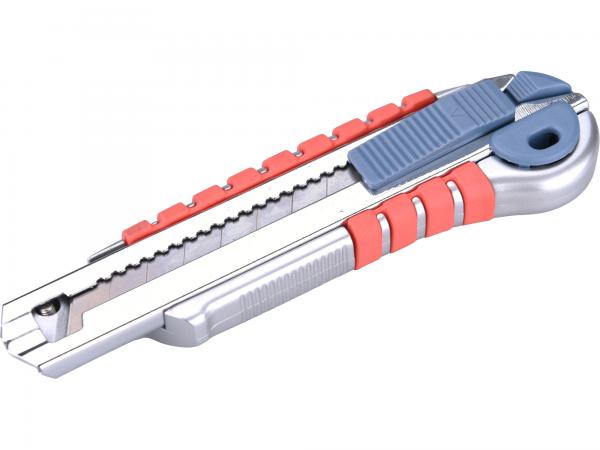 EXTOL PREMIUM Nôž univerzálny olamovací, 18mm, kov/plast, pogumovaný, autostop, 3x CK75 brit