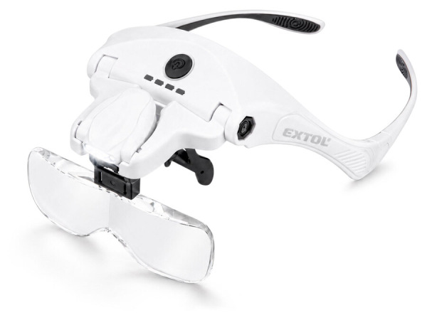 EXTOL CRAFT Okuliare s lupou a LED svetlom, 1-1,5-2-2,5-3,5x zväčšenie, 4 LED, USB 43165