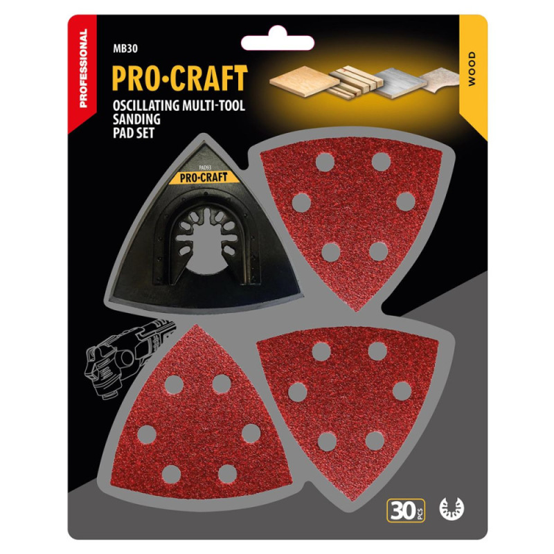 Sada nadstavcov a brúsnych výsekov pre multifunkčnú oscilačnú brúsku Procraft MB30
