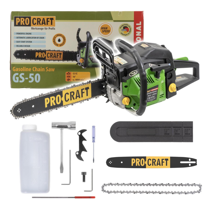 PROCRAFT GS-50 Benzínová reťazová píla Výkon (W) 2100, lišta 400mm