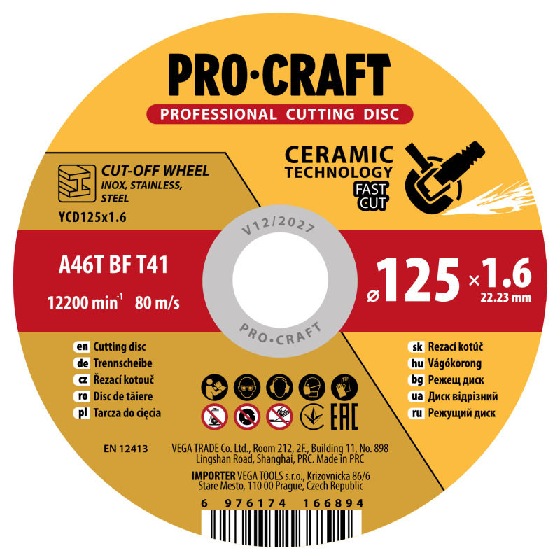 Rezný kotúč Procraft s keramickým zrnom YСD125x1.6