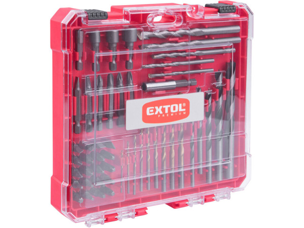 EXTOL PREMIUM 8819650 Sada vrtákov a bitov, 50ks, vrtáky do dreva, kovu, muriva,kufrík 2