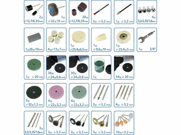 EXTOL CRAFT Nadstavce rotačné pre priamu brúsku, 208-dielna sada, stopka Ø3,2mm 903771 1