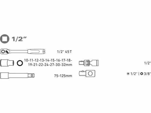 EXTOL PREMIUM Sada náradia 21-dielna 1/2" a 1/4" 8818411 2