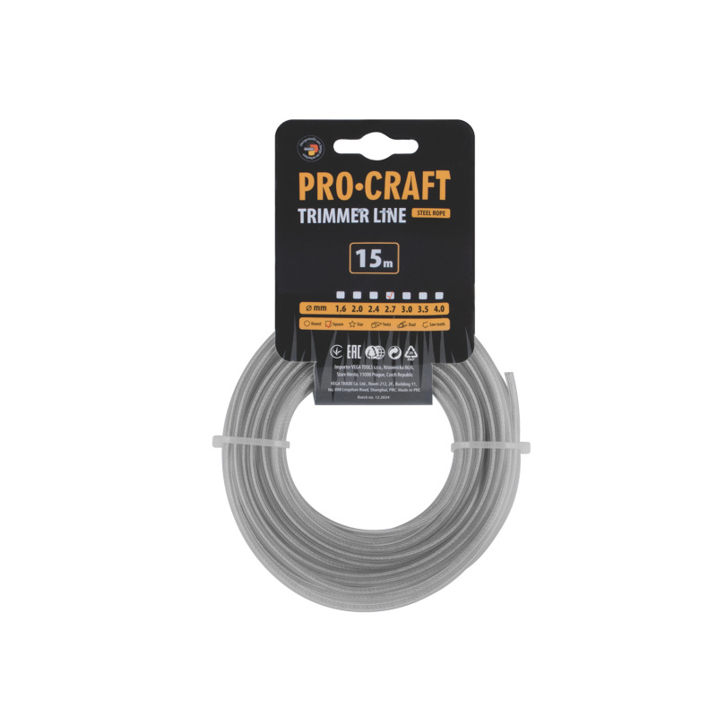 Zosilnená žacia struna (3 mm) (15 m) štvorcová PROCRAFT KV/AR-3/15