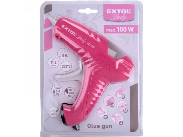 EXTOL CRAFT Pištoľ lepiaca tavná max.100W pre 11,2mm tyčinky ružová 422004