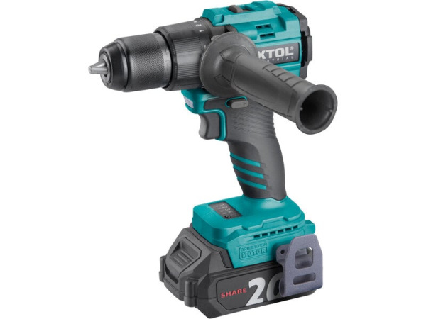 EXTOL INDUSTRIAL 8791804 Vŕtačka s príklepom aku Share20V, 2x 2Ah, 70Nm, bezuhlíkový motor