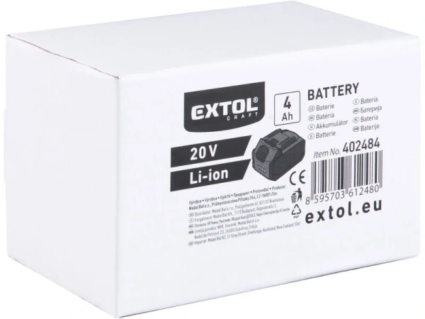 EXTOL CRAFT Akumulátor 20V/4Ah Li-ion, pre 40245X, indikátor stavu nabitia 3