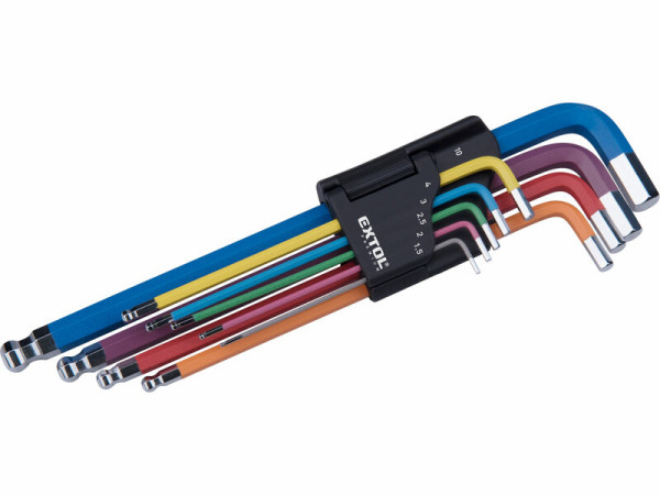 EXTOL PREMIUM 8819316 Kľúče imbusové farebné predĺžené, 9ks, 1,5-10mm, S2