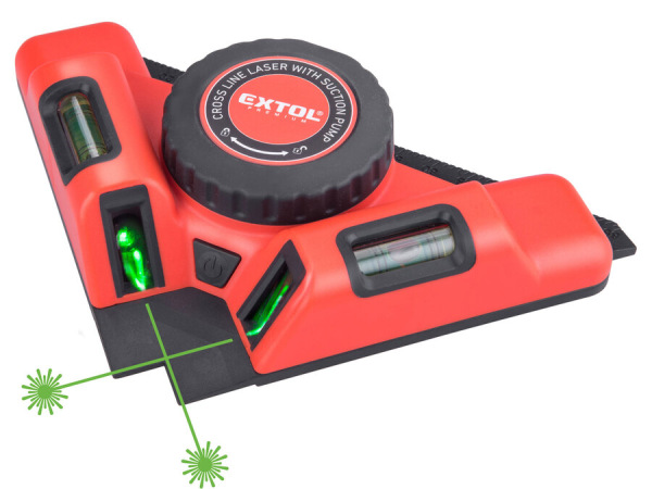 EXTOL PREMIUM 8823303 Uholník laserový s prísavkou, zelený laser, max. 9m, 3,7V Li-ion,USB
