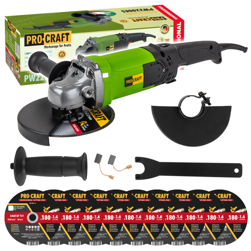 Uhlová brúska Procraft PW2200ES + rezací kotúč 10x CD180x1,6